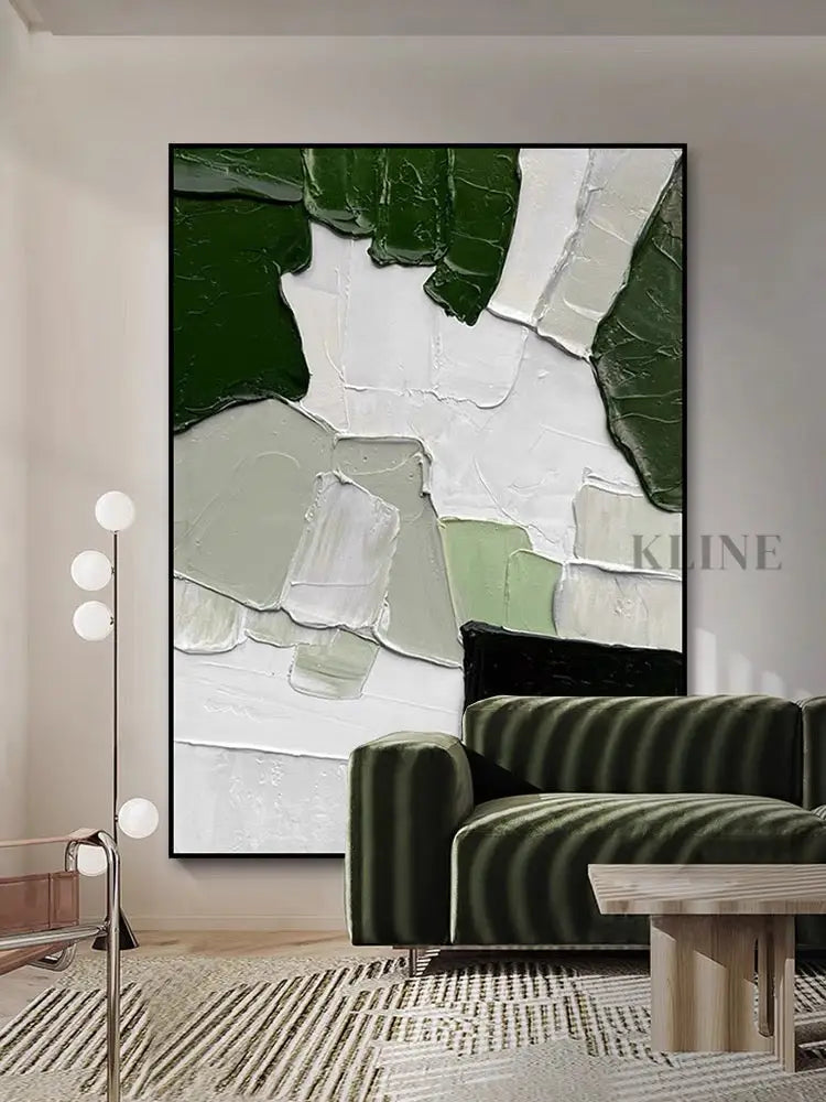 Green White Mix Textured Painting - Hand Painting