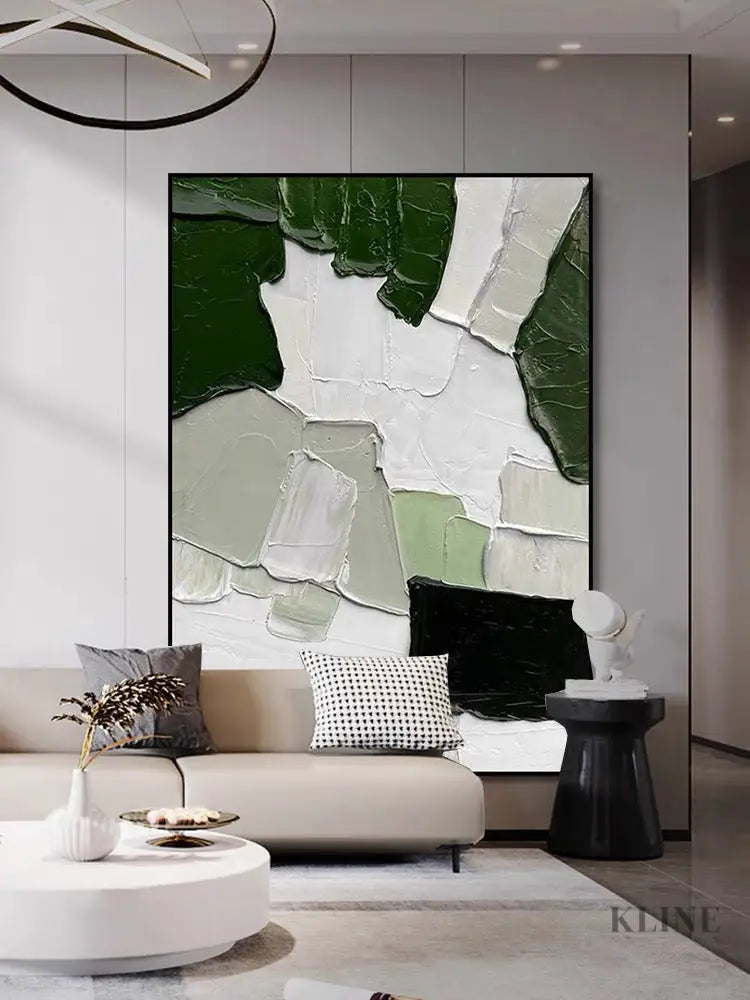 Green White Mix Textured Painting - Hand Painting