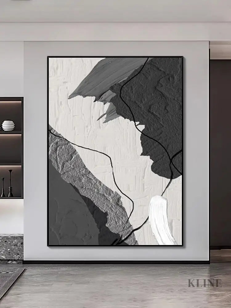 Grey and White Abstract Painting - Hand Painting