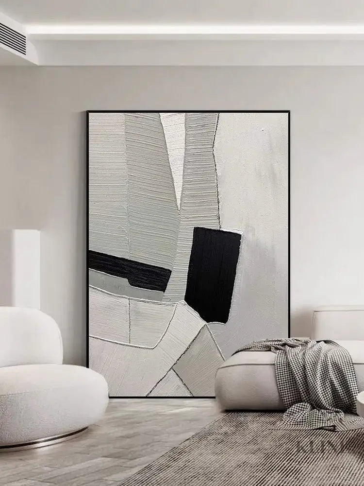 Grey Black and White Textured Painting - Hand Painting