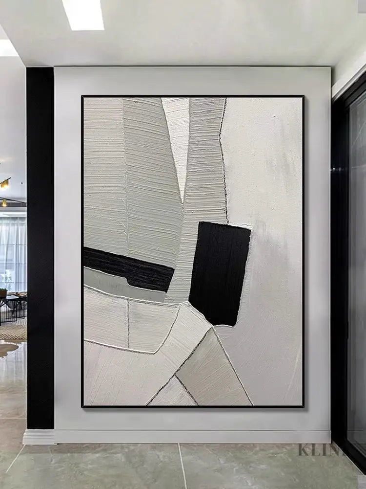 Grey Black and White Textured Painting - Hand Painting