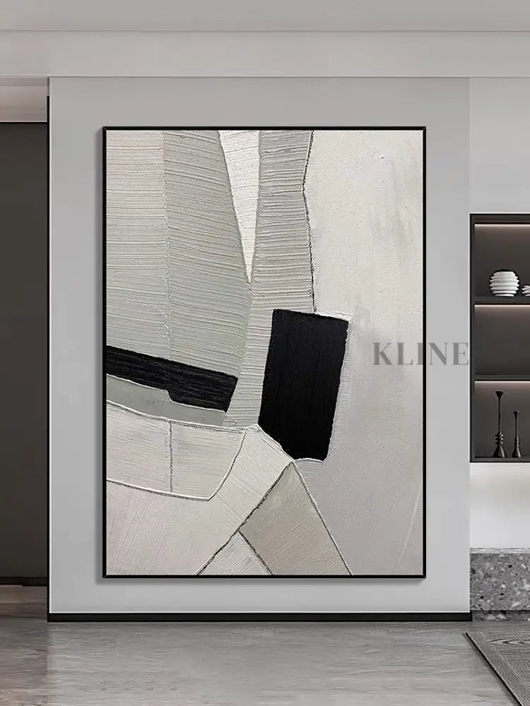 Grey Black and White Textured Painting - Hand Painting