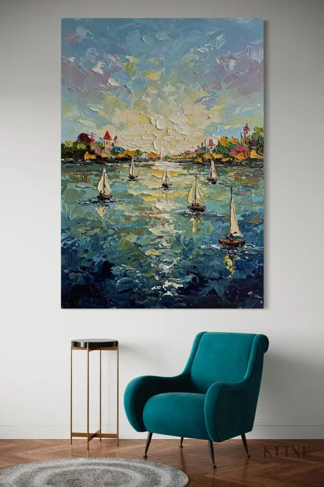 Harbor’s Golden Embrace - Hand Painting