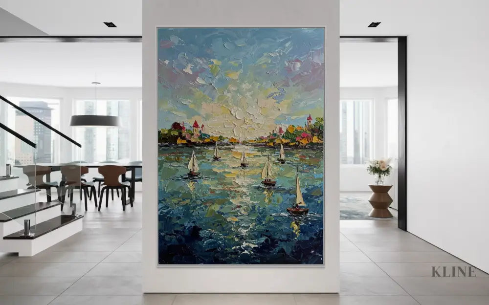 Harbor’s Golden Embrace - Hand Painting