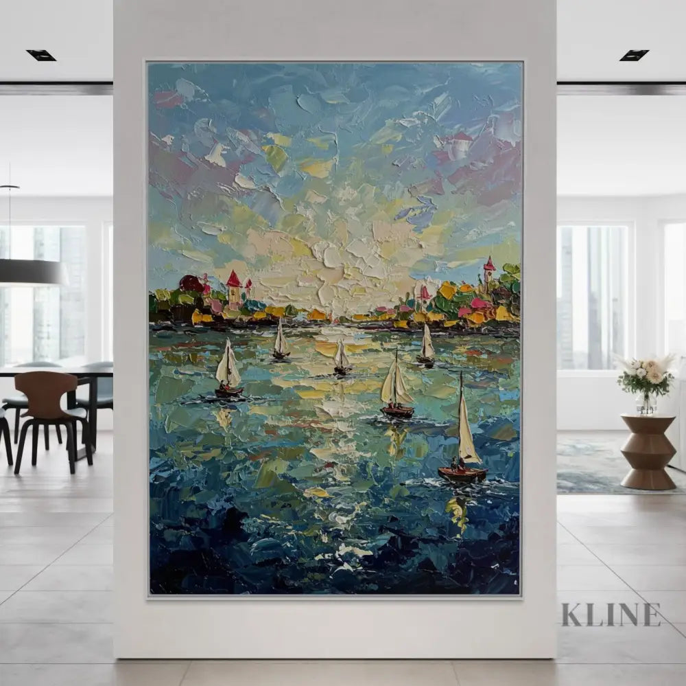 Harbor’s Golden Embrace - Hand Painting