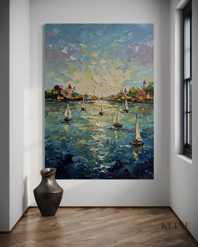 Harbor’s Golden Embrace - Hand Painting