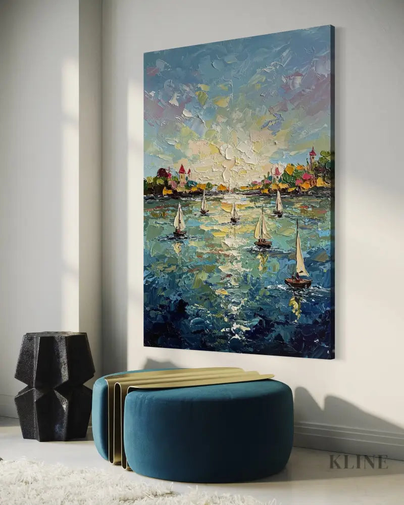 Harbor’s Golden Embrace - Hand Painting