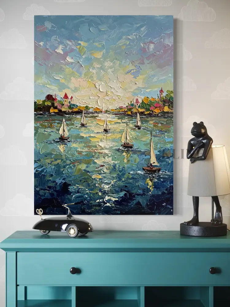 Harbor’s Golden Embrace - Hand Painting