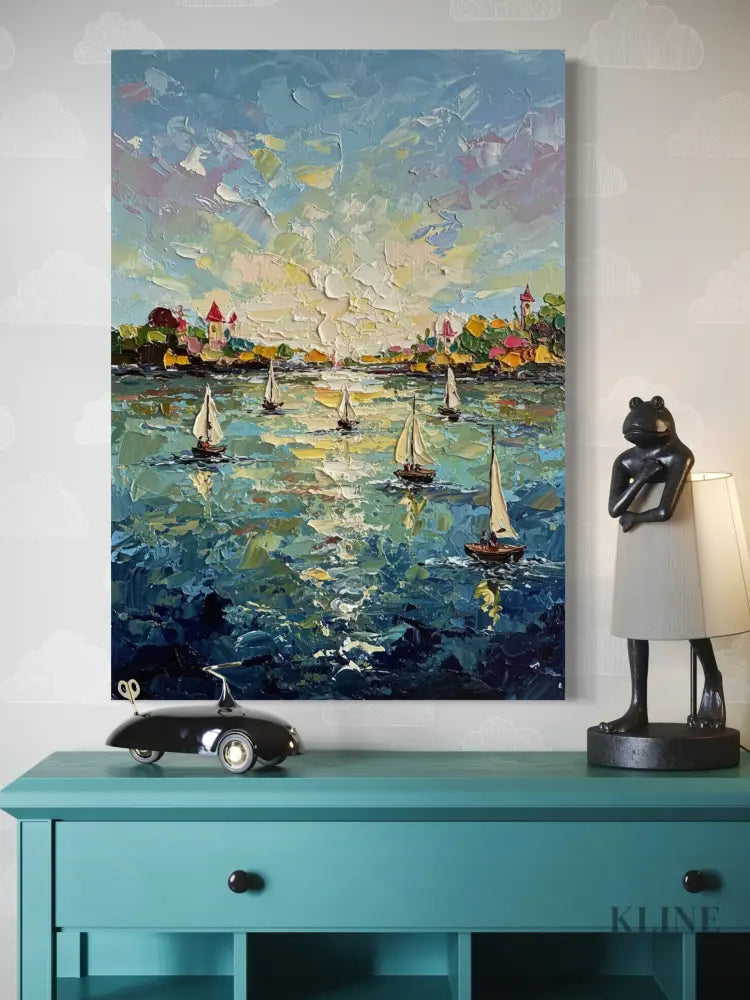Harbor’s Golden Embrace - Hand Painting