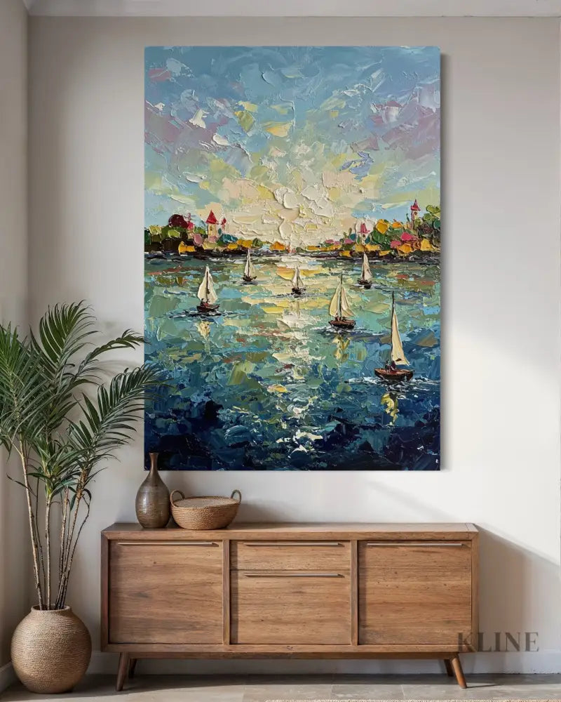 Harbor’s Golden Embrace - Hand Painting