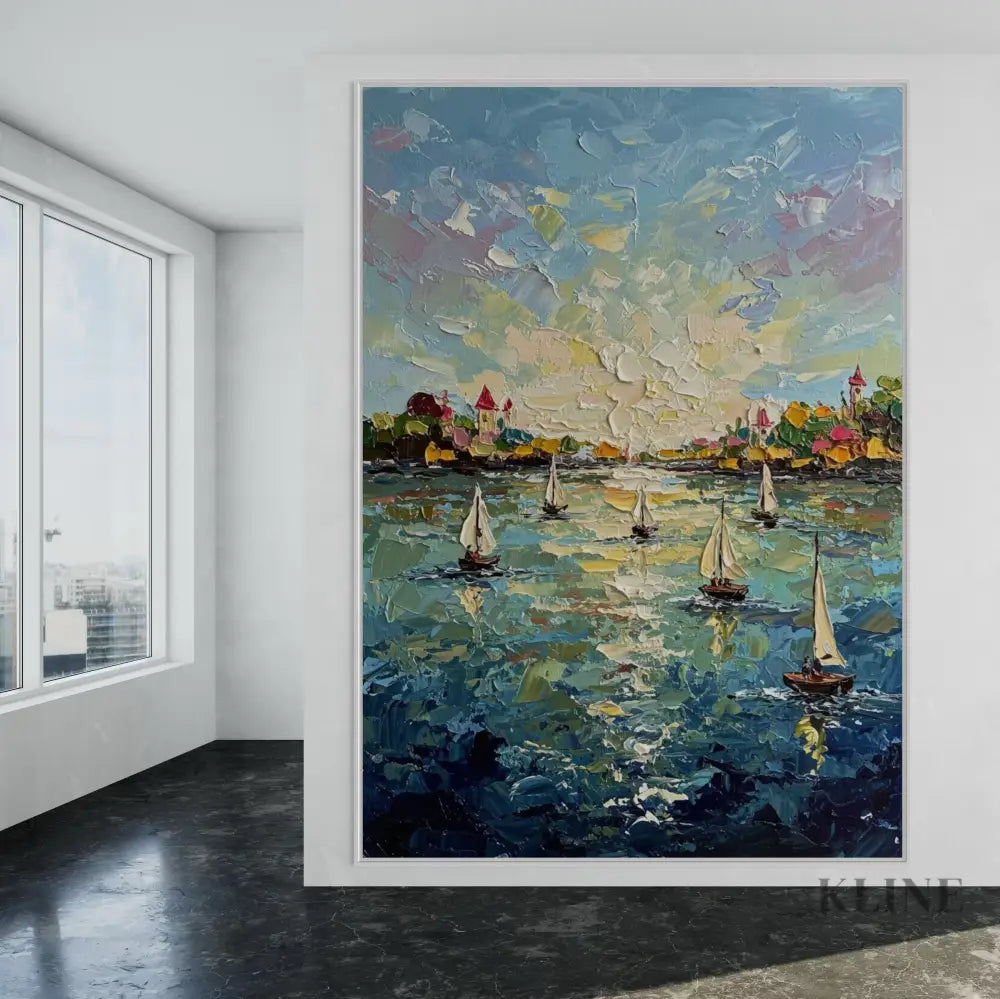 Harbor’s Golden Embrace - Hand Painting