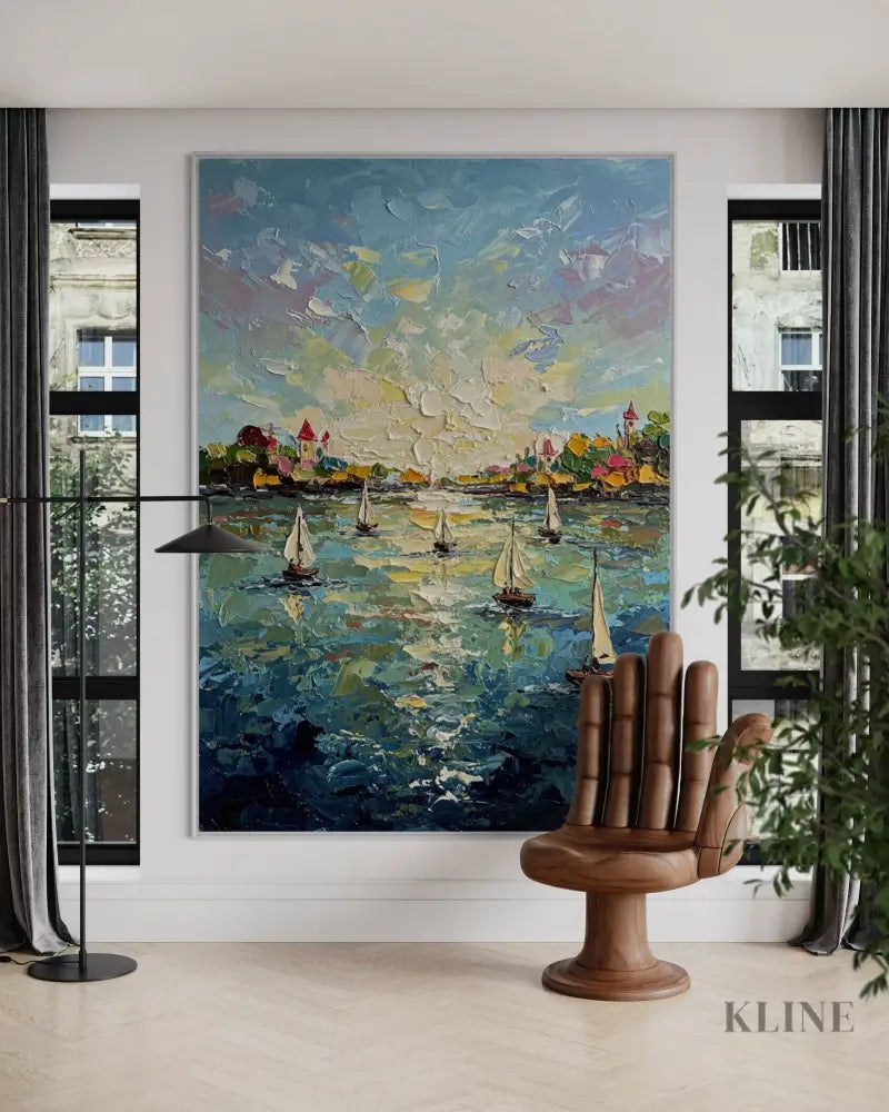 Harbor’s Golden Embrace - Hand Painting