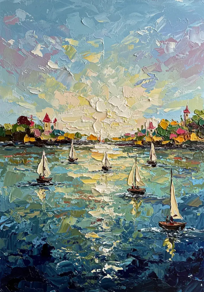Harbor’s Golden Embrace - Hand Painting