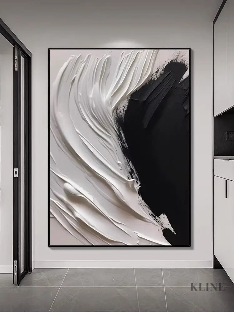 Heavy Black and Cream White Wall Art - Hand Painting