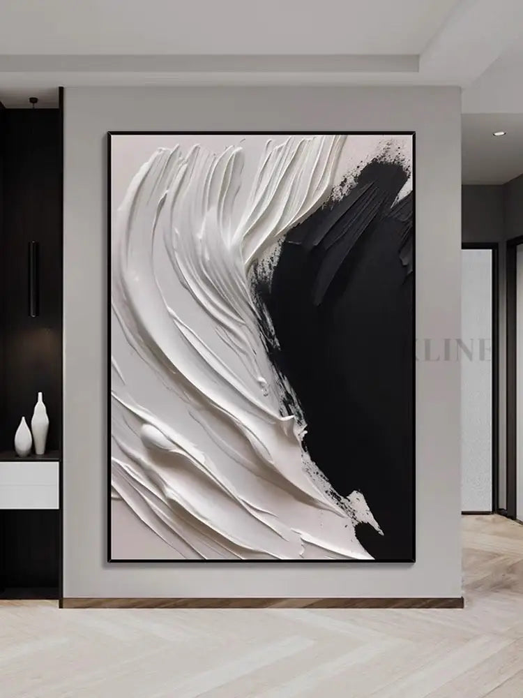 Heavy Black and Cream White Wall Art - Hand Painting
