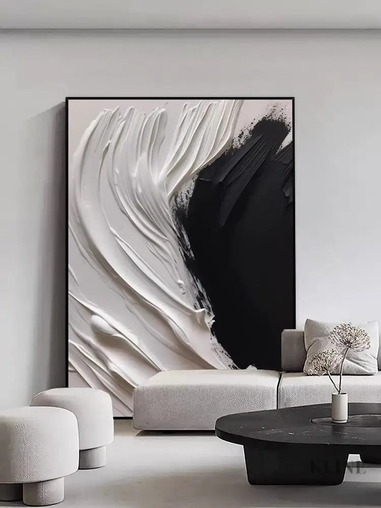 Heavy Black and Cream White Wall Art - Hand Painting