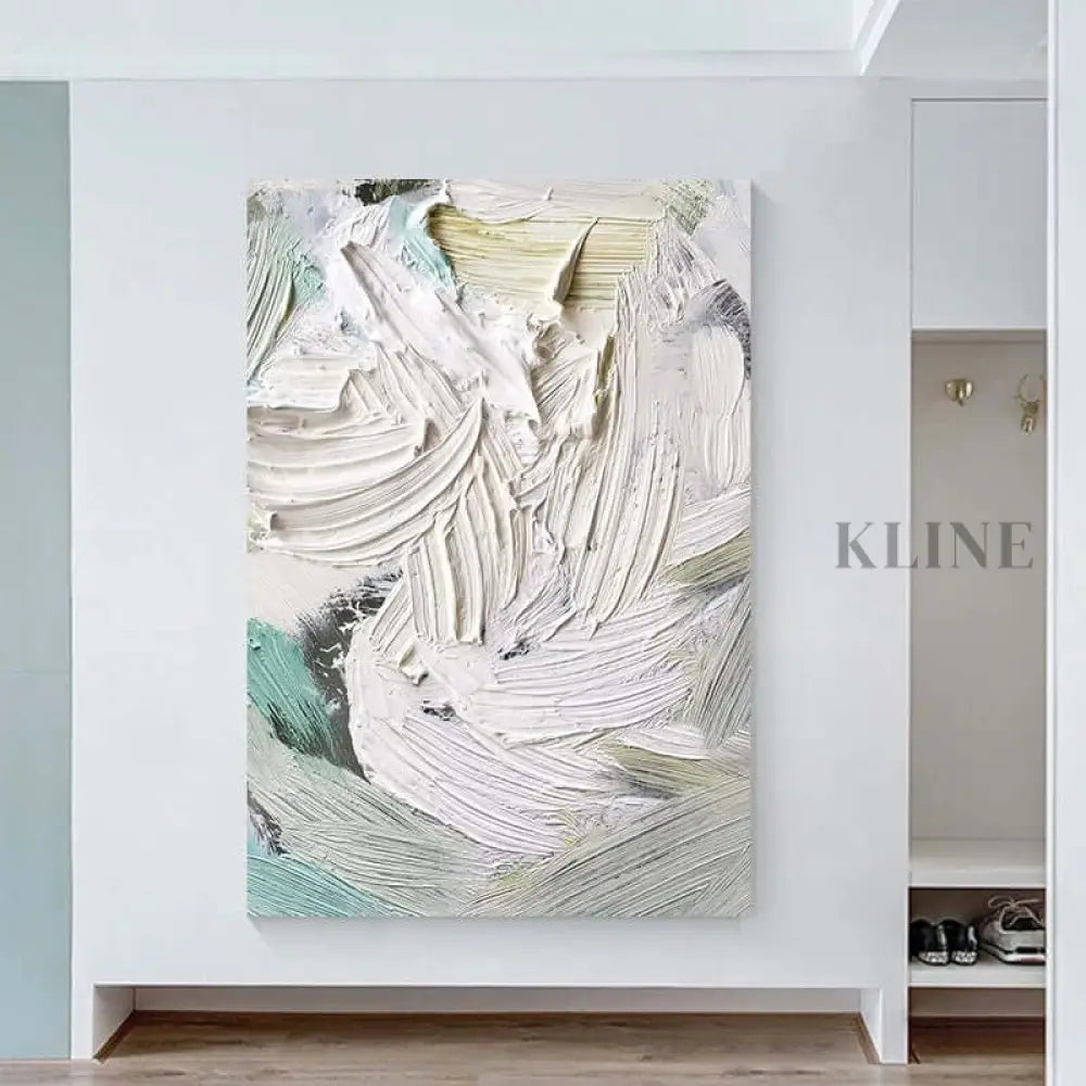 Heavy White and Turquoise Painting - Hand Painting