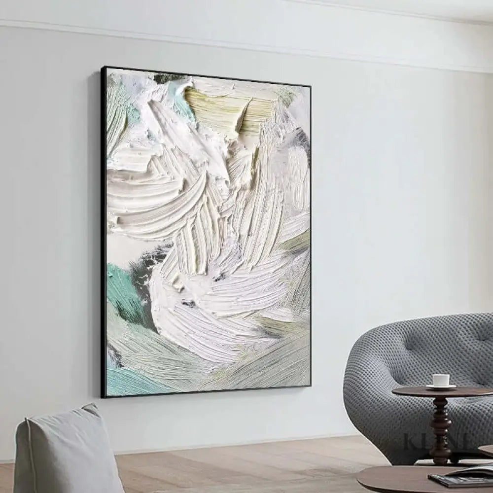 Heavy White and Turquoise Painting - Hand Painting