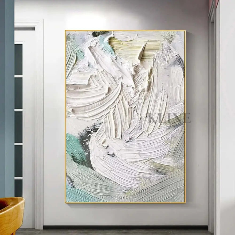 Heavy White and Turquoise Painting - Hand Painting