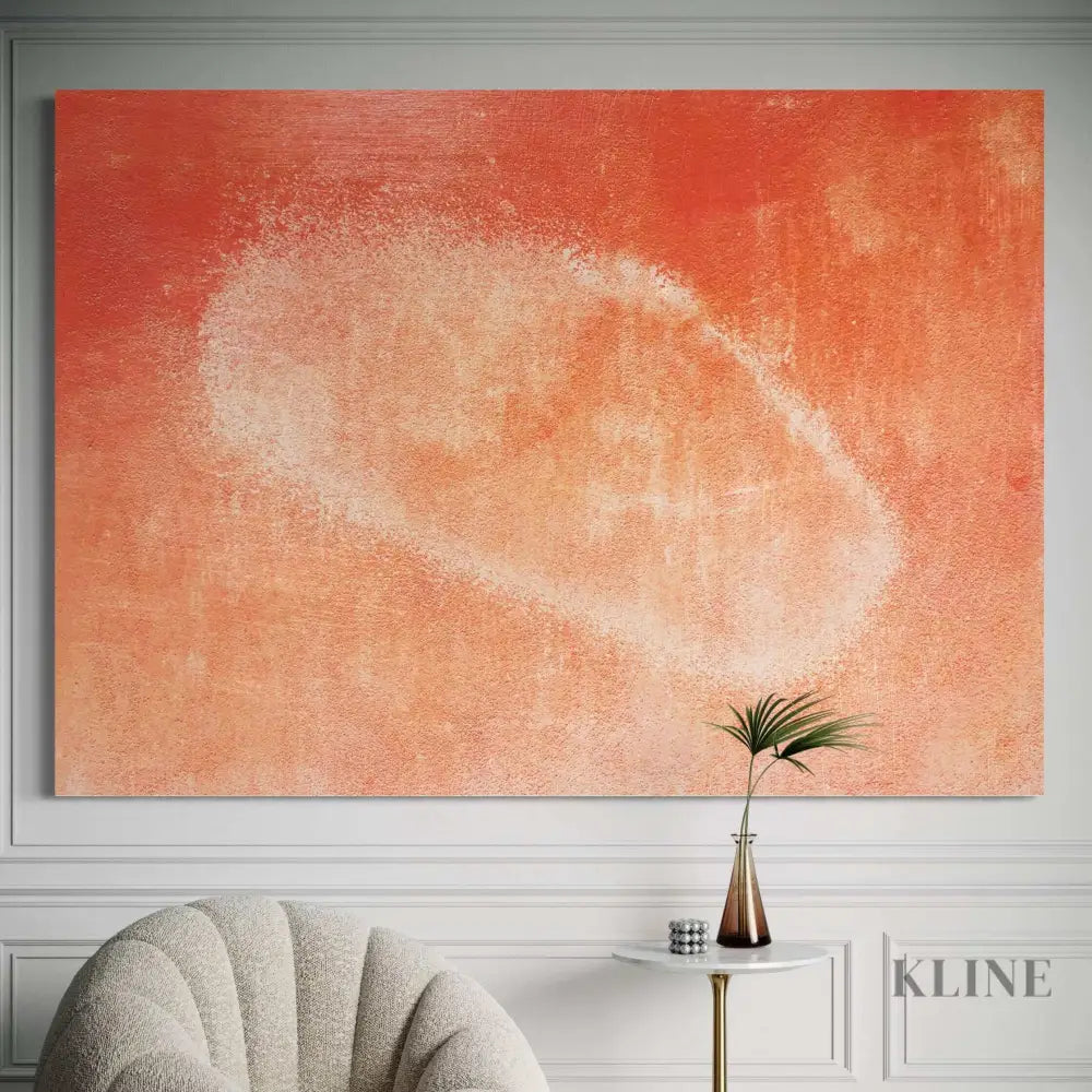 Hand-painted orange wall art by Kline Collective, adding warmth and vitality to modern interiors.