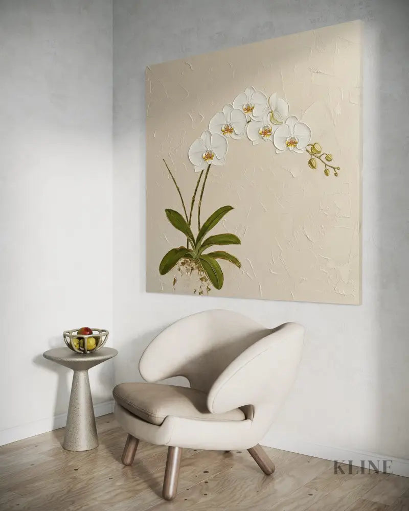 Ivory Orchid Ascent - Hand Painting