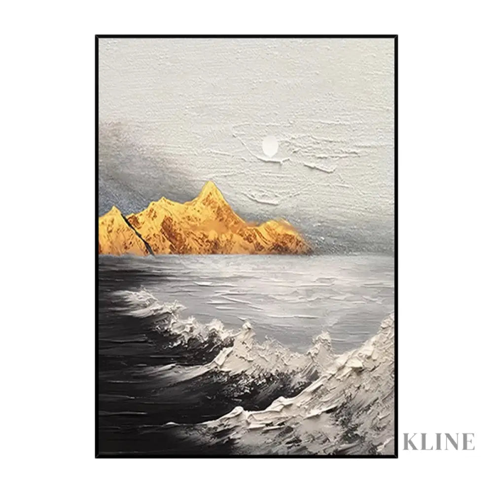 Landscape Black and White Golden Textured Oil Painting - Hand Painting