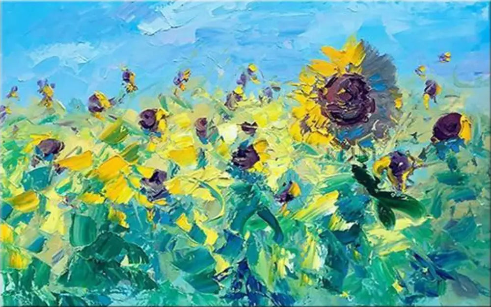 Hand-painted sunflower field wall art by Kline Collective, vibrant colors on museum-quality canvas.
