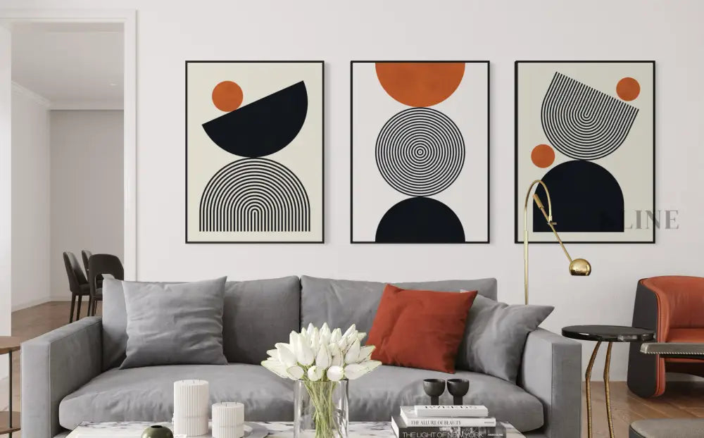 Lines and Circles Triptych - Hand Painting