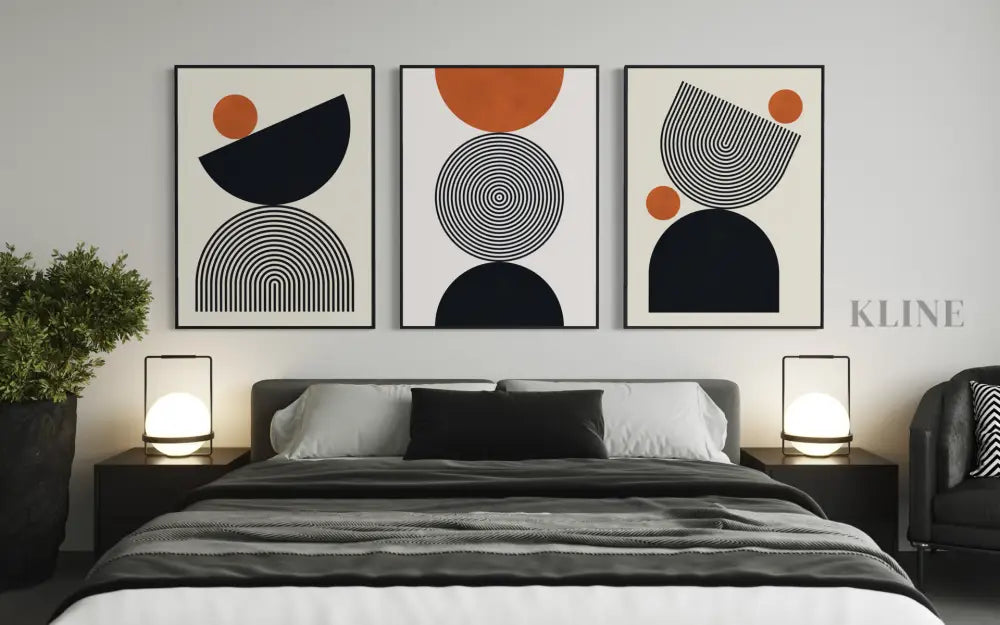 Lines and Circles Triptych - Hand Painting