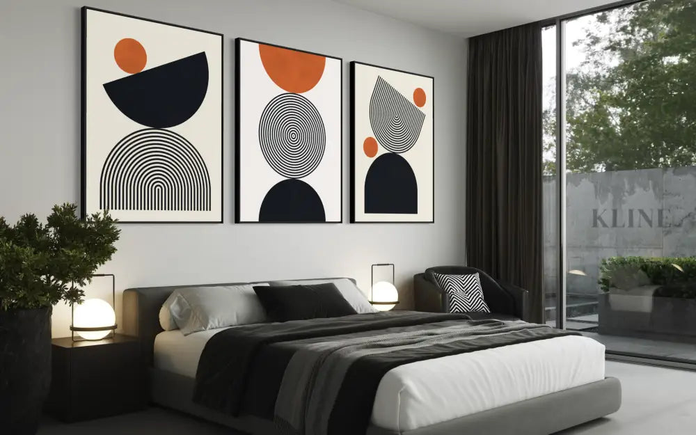 Lines and Circles Triptych - Hand Painting