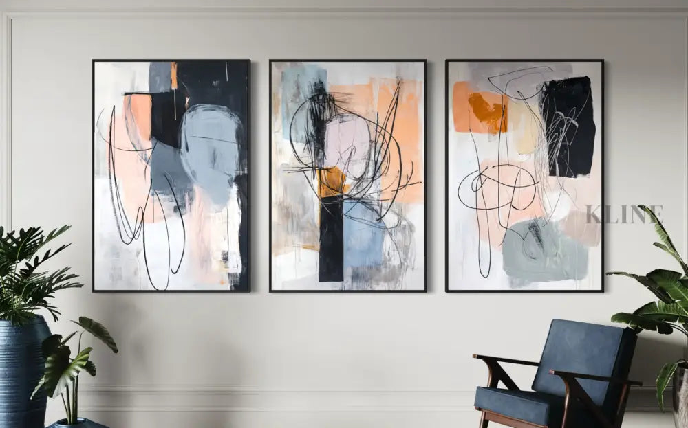 Lines and Forms Triptych - Hand Painting