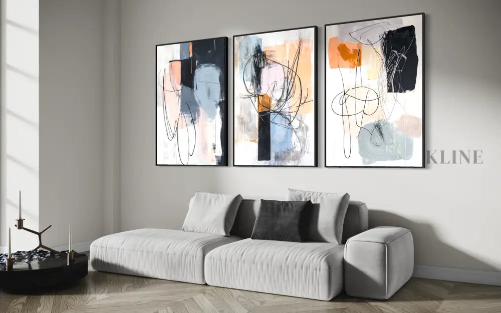 Lines and Forms Triptych - Hand Painting