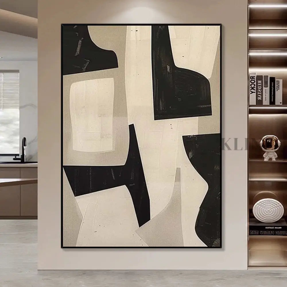 Minimalist Art in Black & Beige - Hand Painting