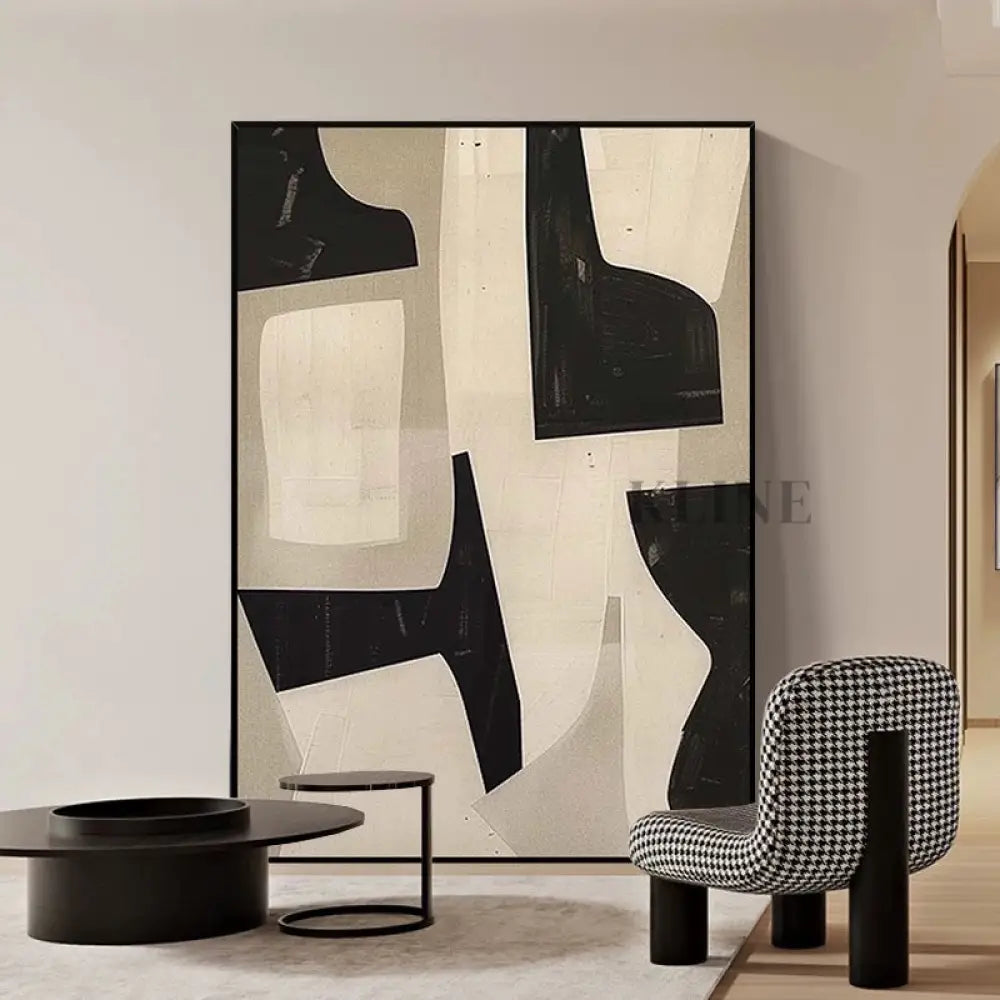 Minimalist Art in Black & Beige - Hand Painting