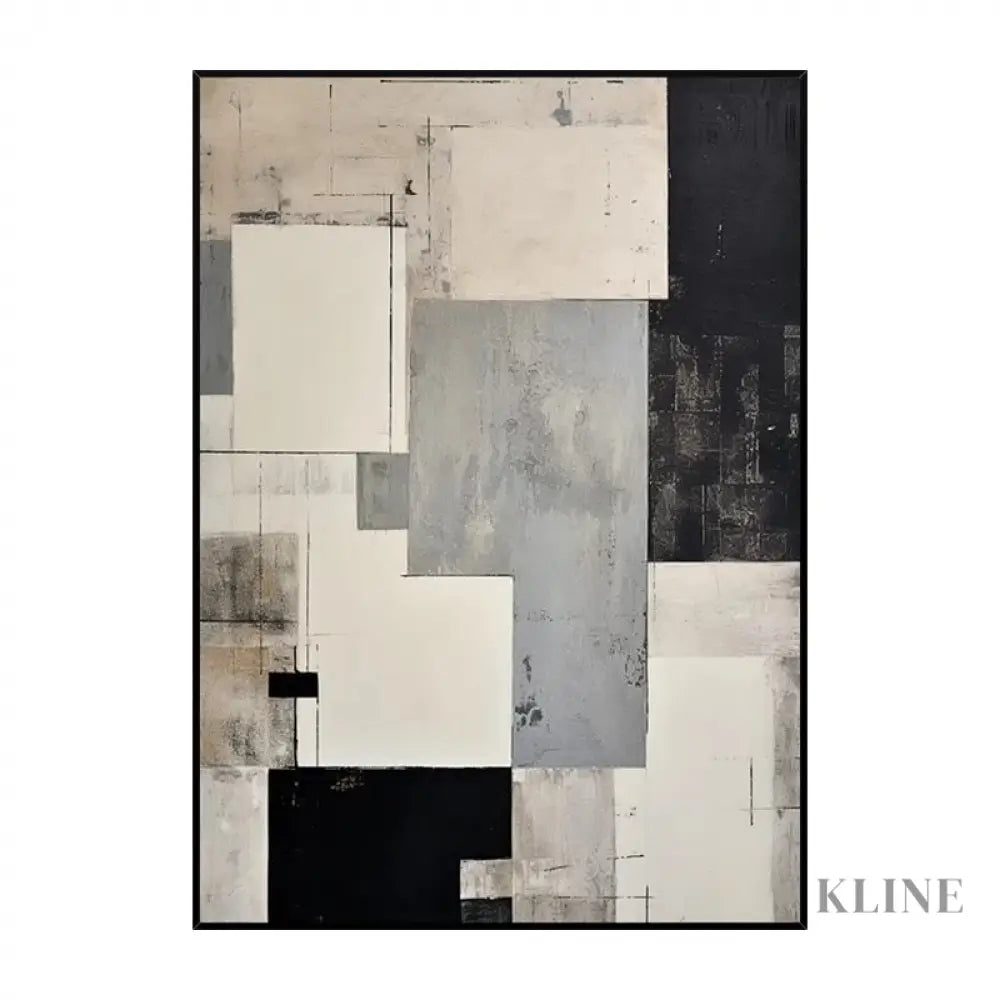 Modern Minimalist Grey Geometric Canvas Art - Hand Painting