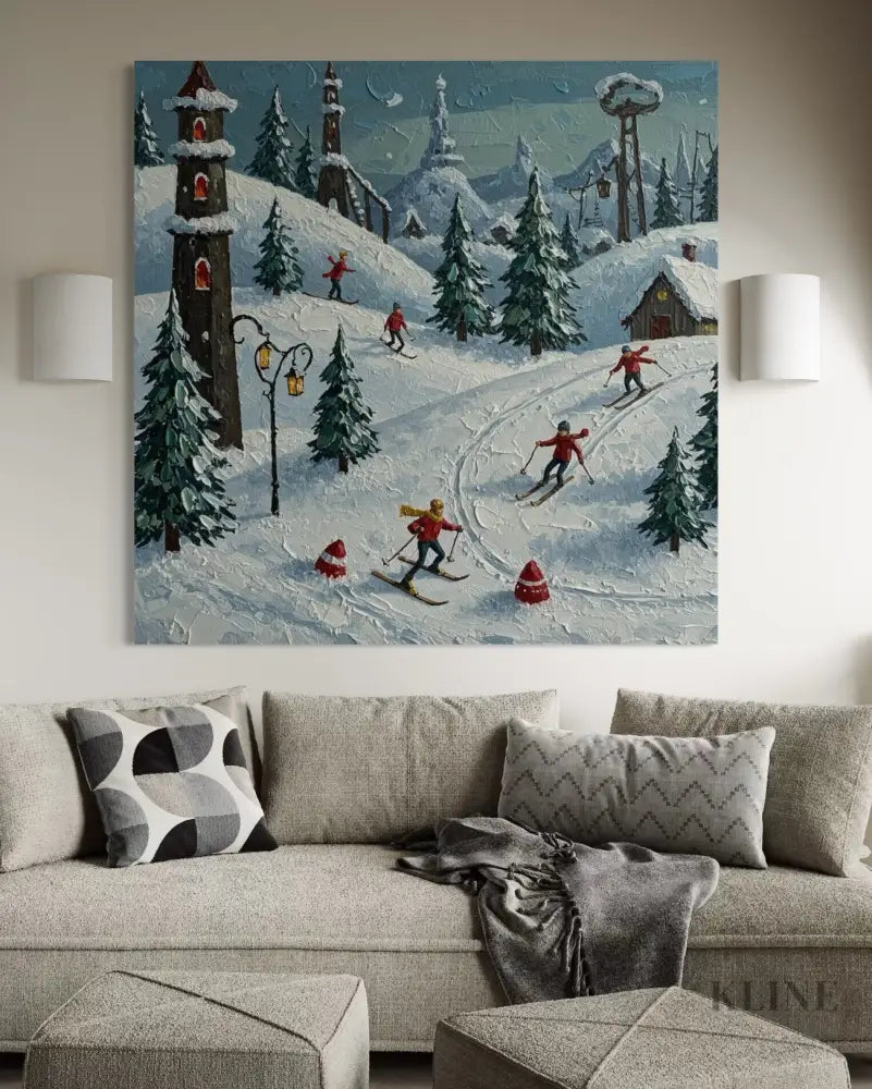 Moonlit Ski Village - Hand Painting