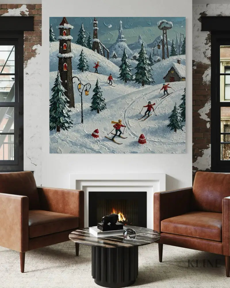 Moonlit Ski Village - Hand Painting