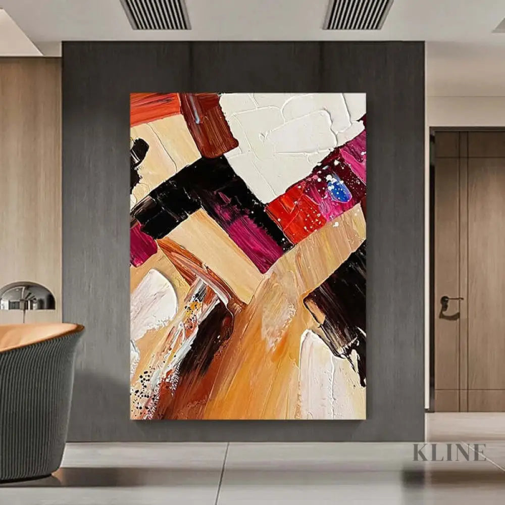 Multicolor and Red Wine Color Textured Painting - Hand Painting