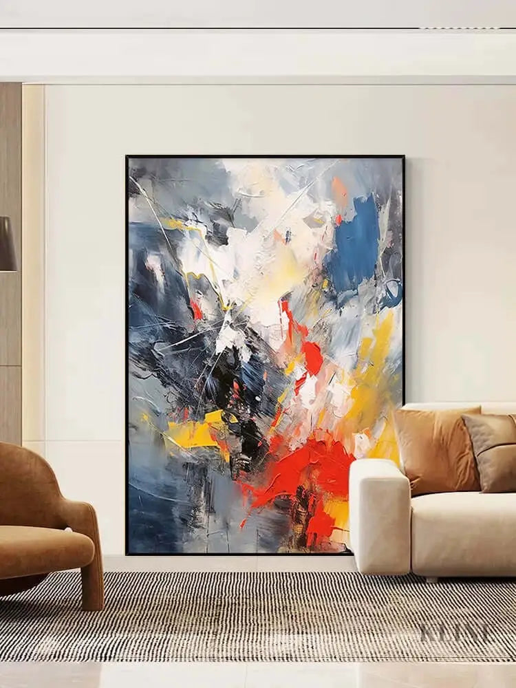 Multicolor Blue Orange Textured Wall Art - Hand Painting