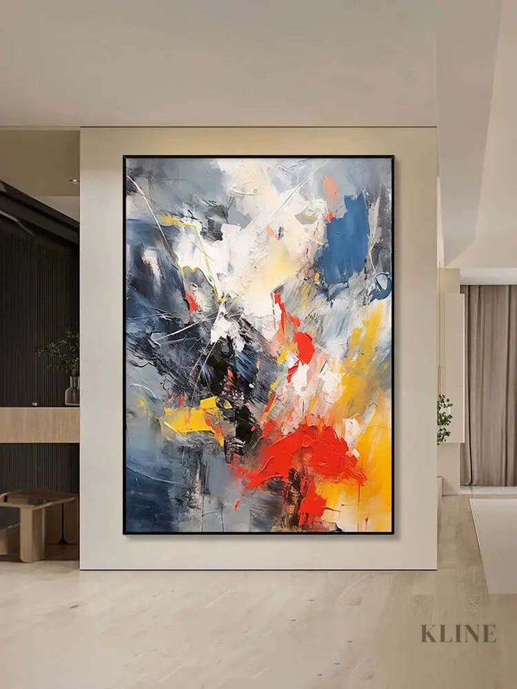 Multicolor Blue Orange Textured Wall Art - Hand Painting