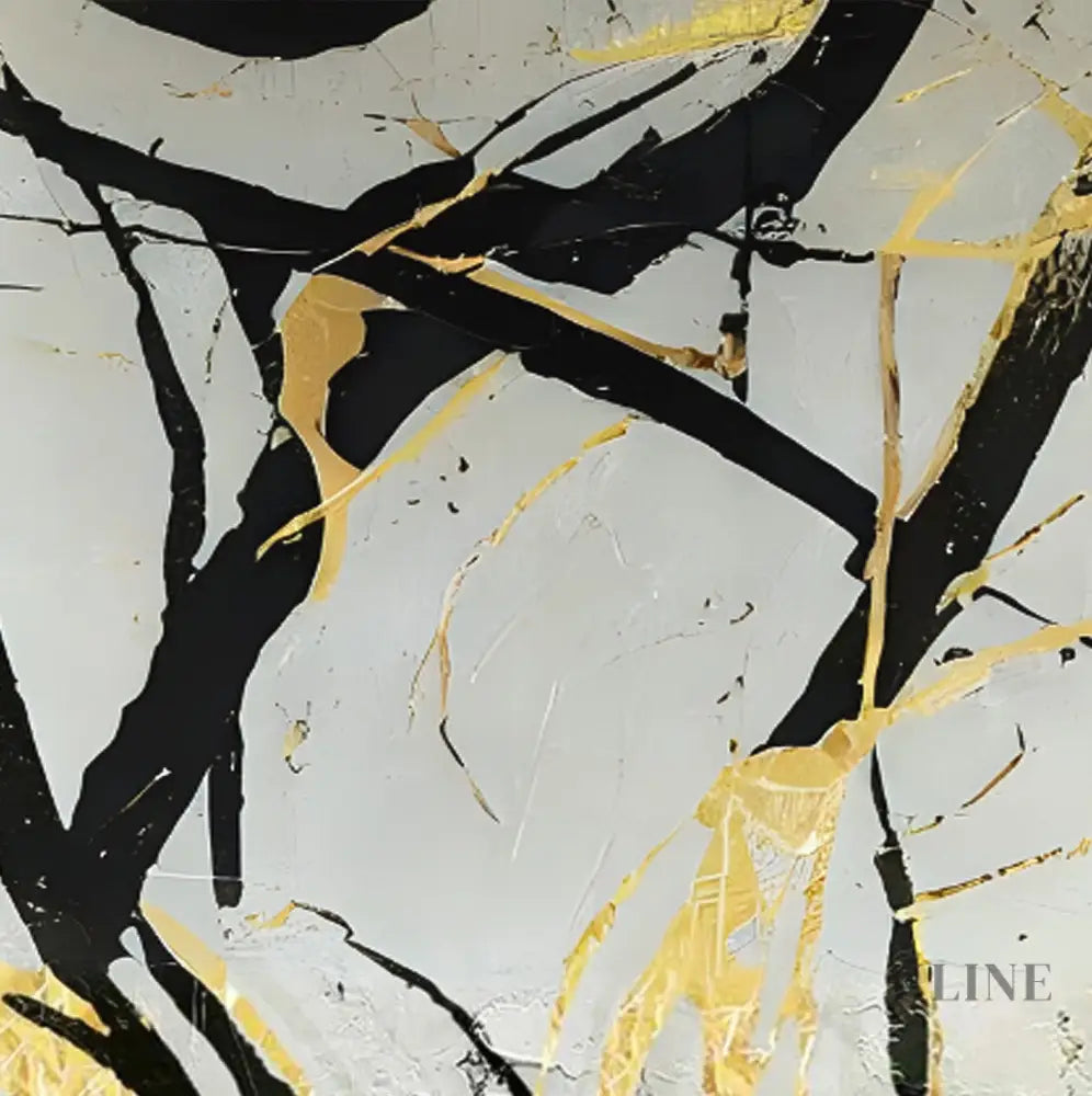 Elegant hand-painted wall art featuring black and gold abstract design, perfect for transforming your home decor.