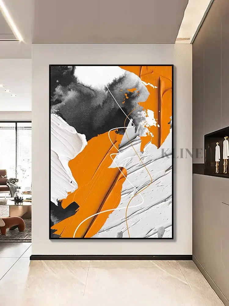 Orange and Black Textured Painting - Hand Painting