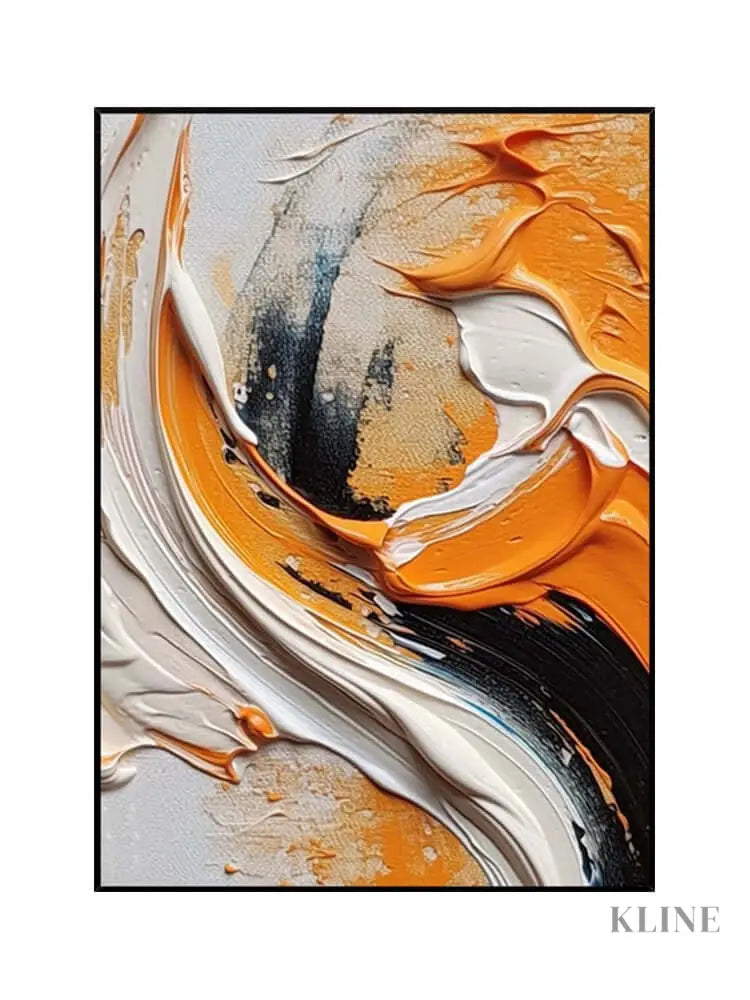 Orange Black and White Heavy Textured Wall Art - Hand Painting