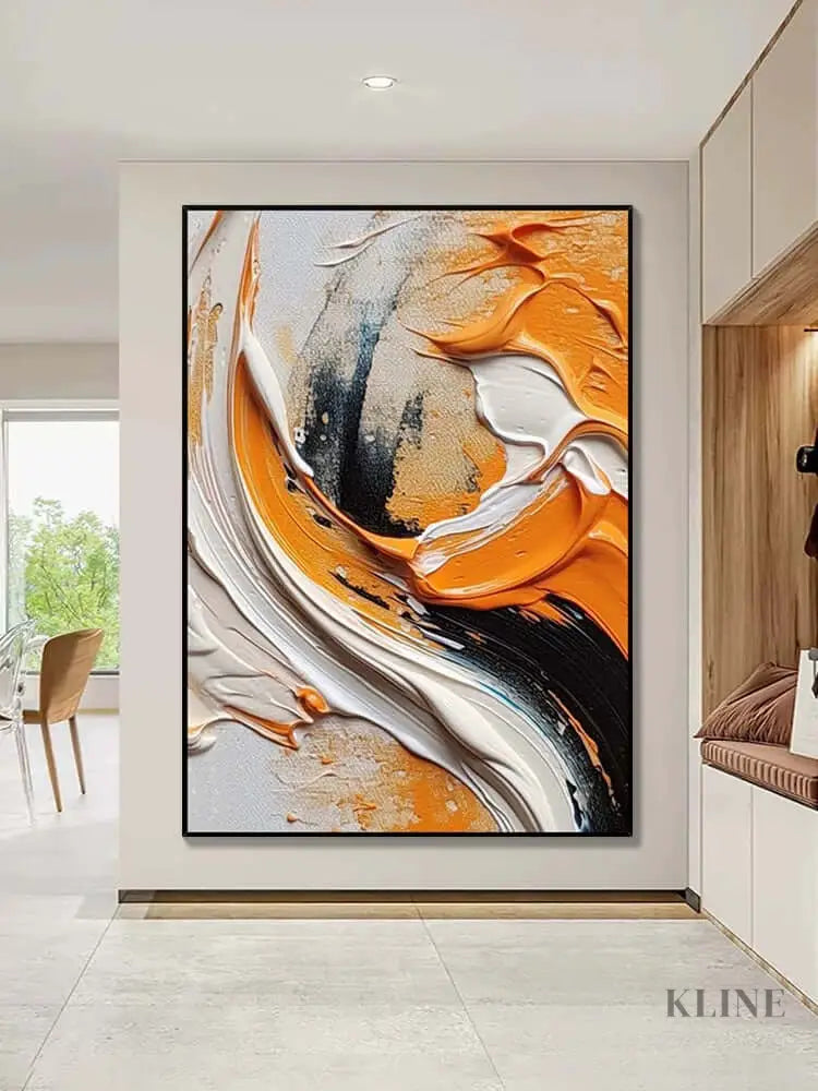 Orange Black and White Heavy Textured Wall Art - Hand Painting