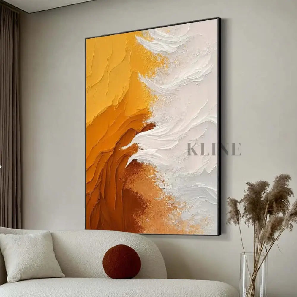 Orange Sun and Sea Textured Painting - Hand Painting