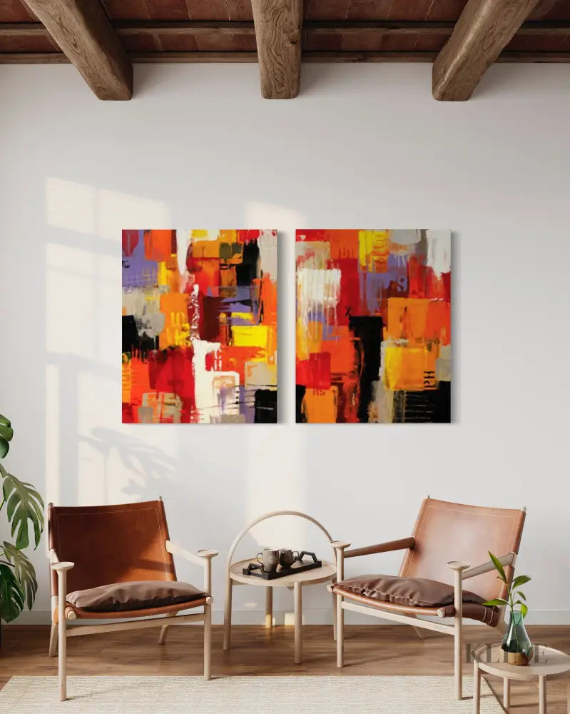 Passionate Vibrance 2 Panel Paintings - Hand Painting