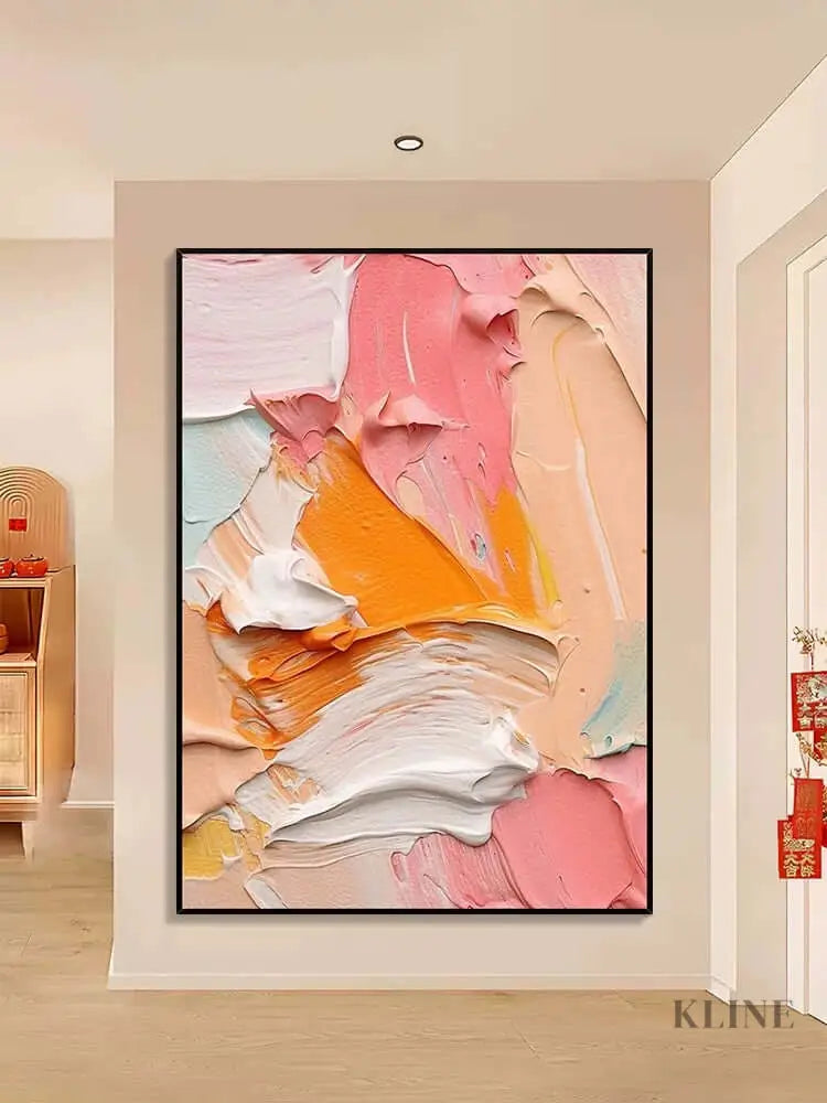 Pink Orange White Textured Wall Art - Hand Painting