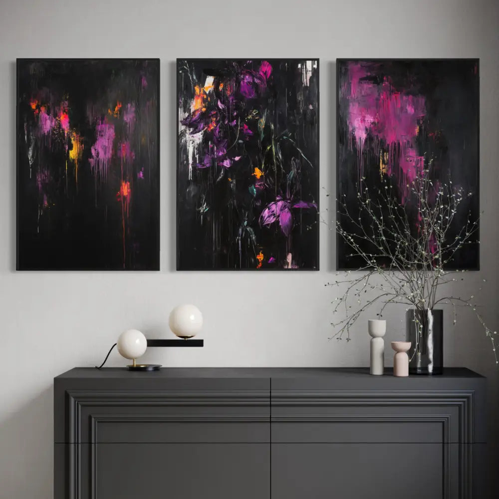 Purple Abstract Triptych - Hand Painting