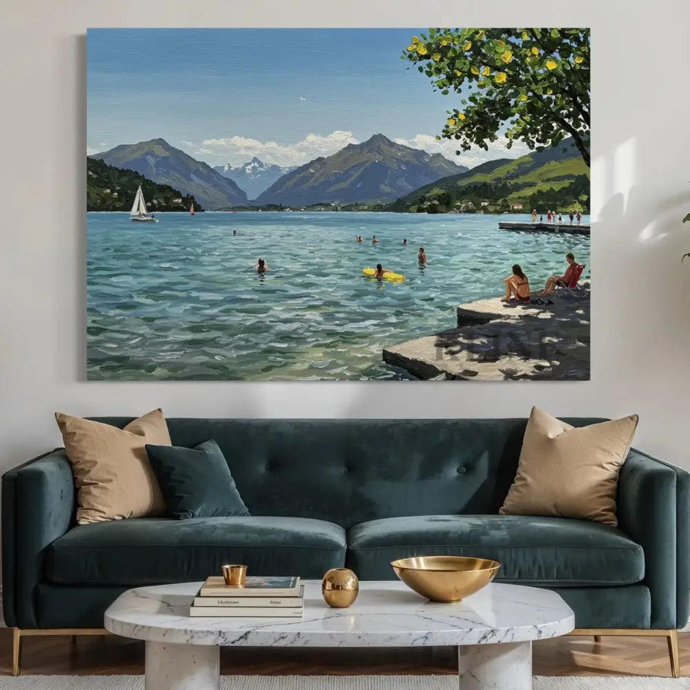 Sailboats and Swimmers - Hand Painting