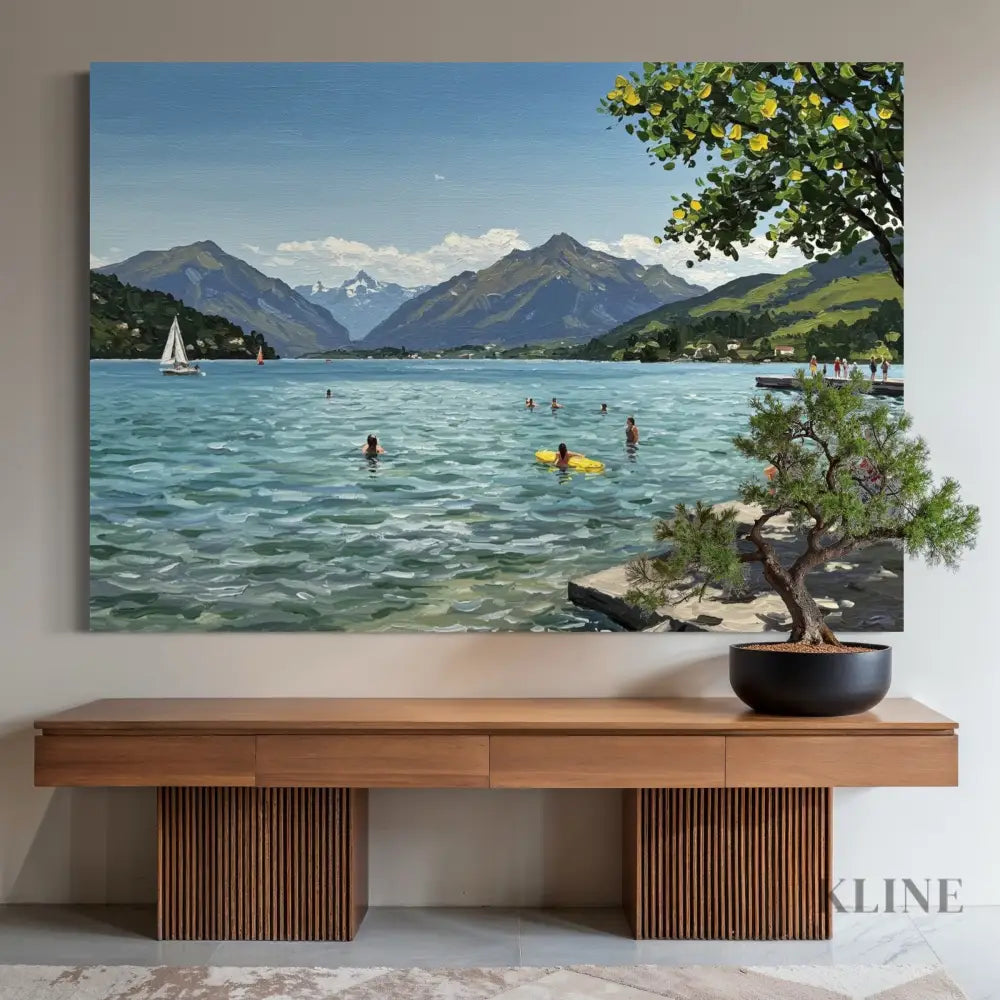 Sailboats and Swimmers - Hand Painting
